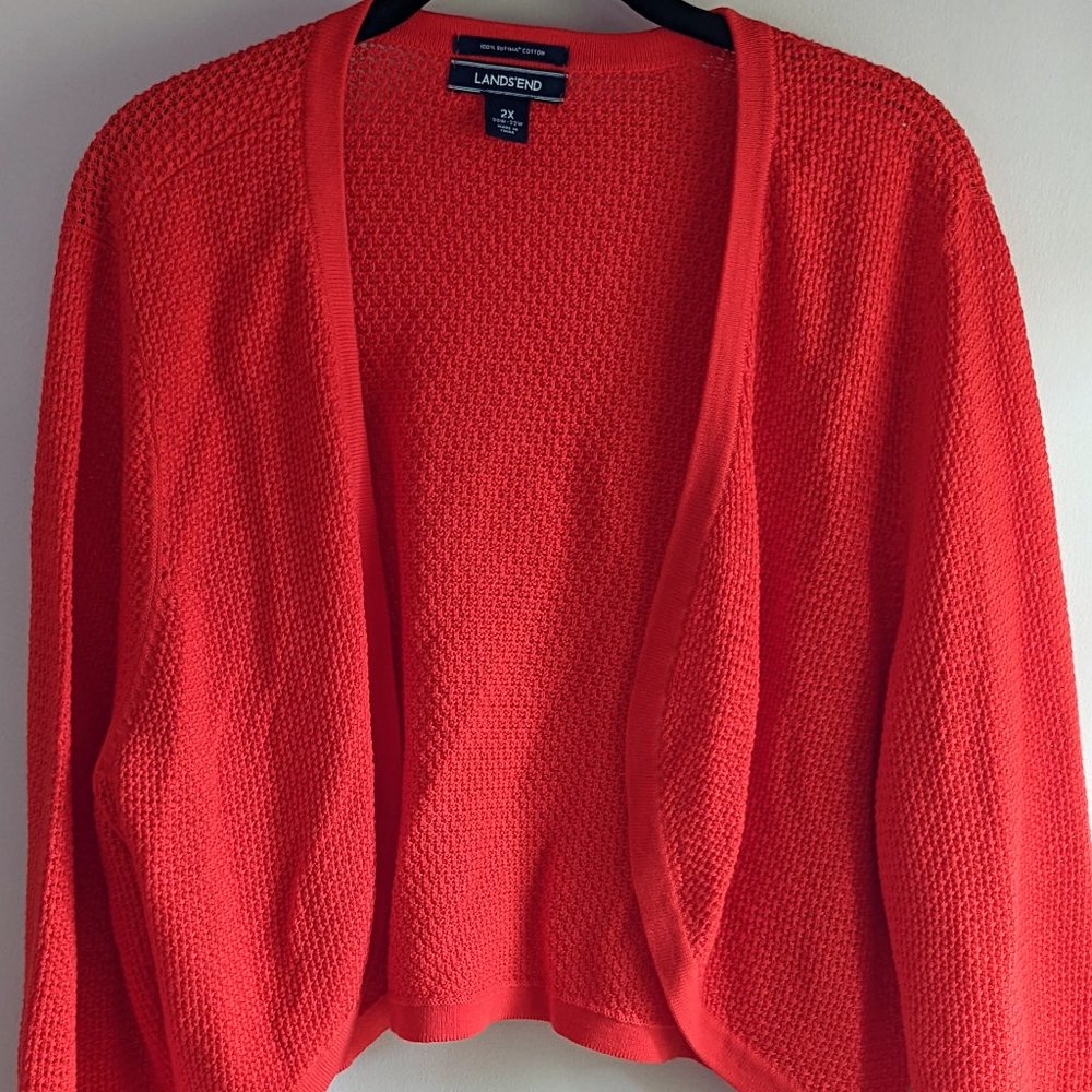 Lands' End Red Knit Dress Shrug